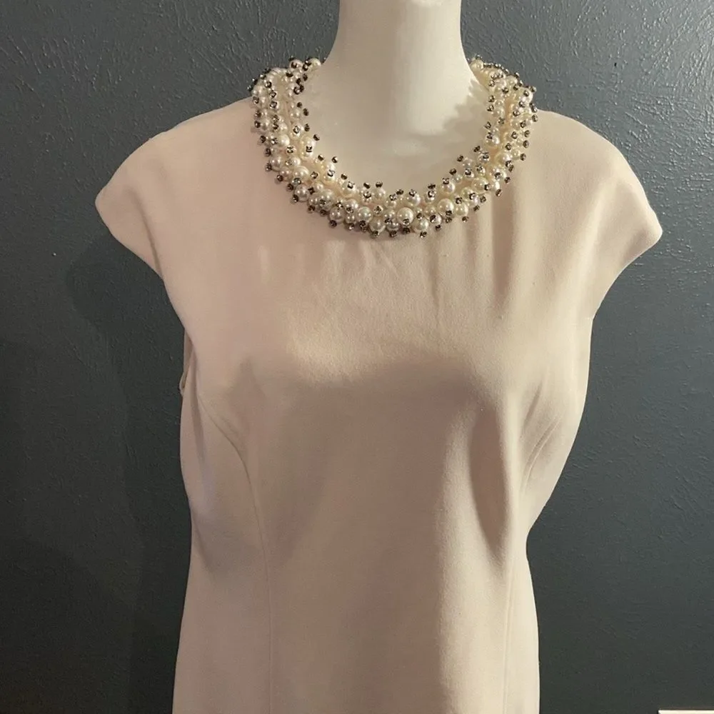 Betsey Johnson Scuba crepe fitted dress with a pearl embellished collar Size 12